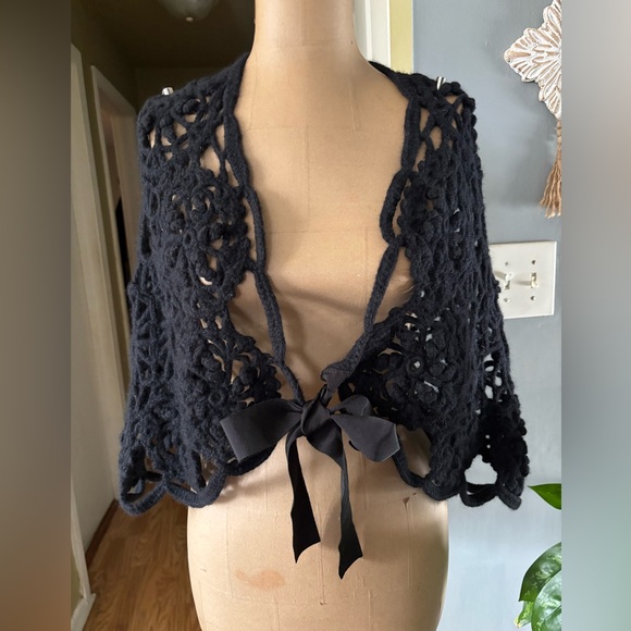 Y2K Crotchet Lambs Wool Rabit Hair Cape Cardigan M/L - Picture 9 of 13